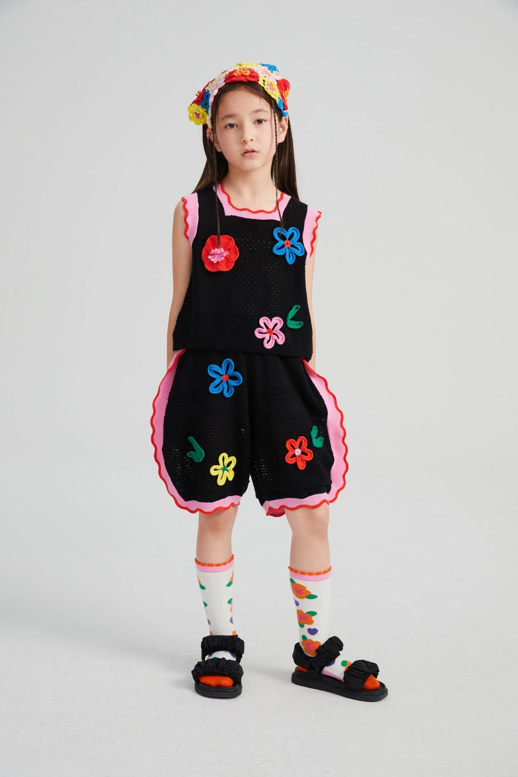 Poco Blush Camellia Blooms Lace Knit Shorts