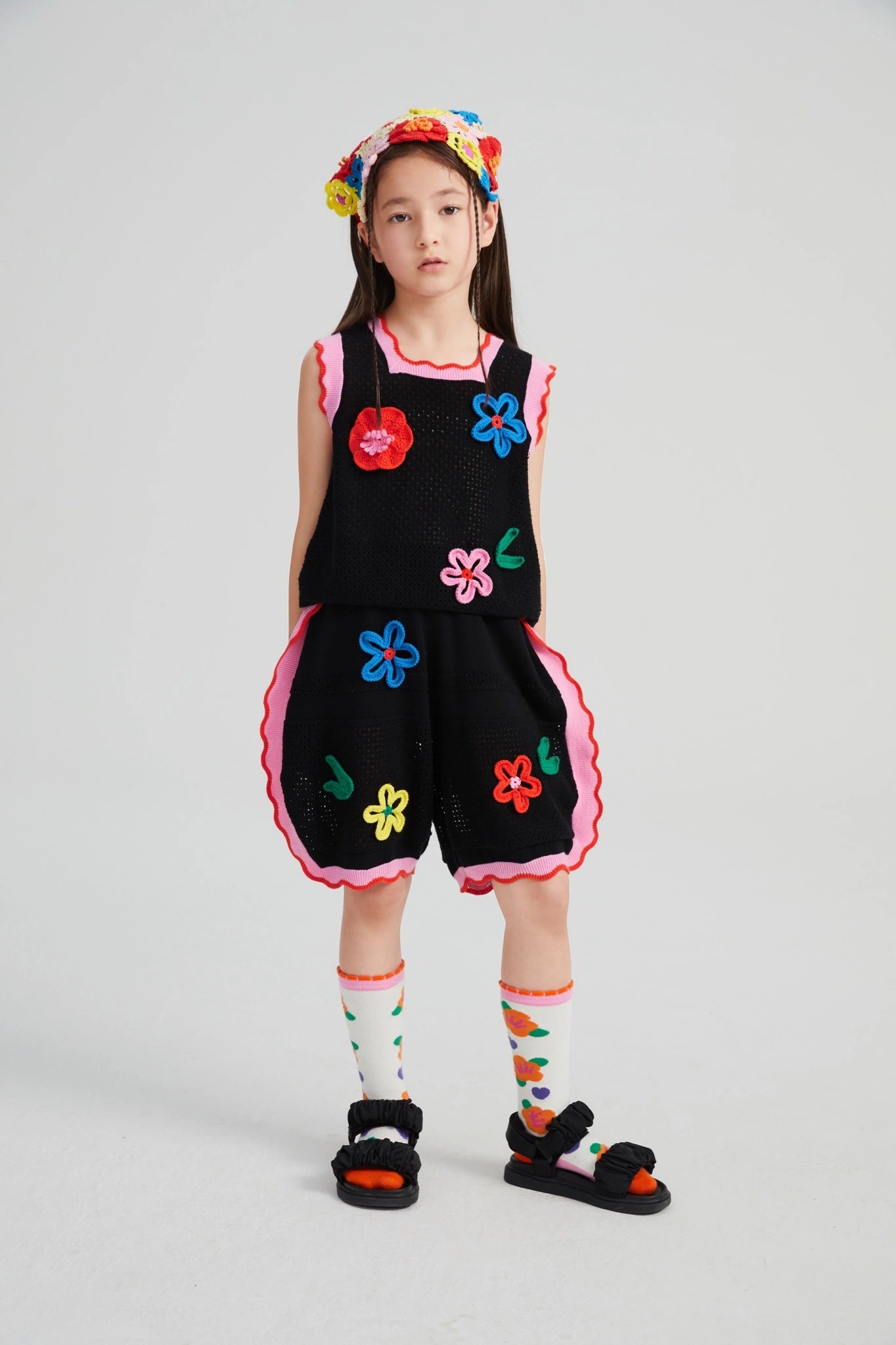 Poco Blush Camellia Blooms Lace Knit Shorts