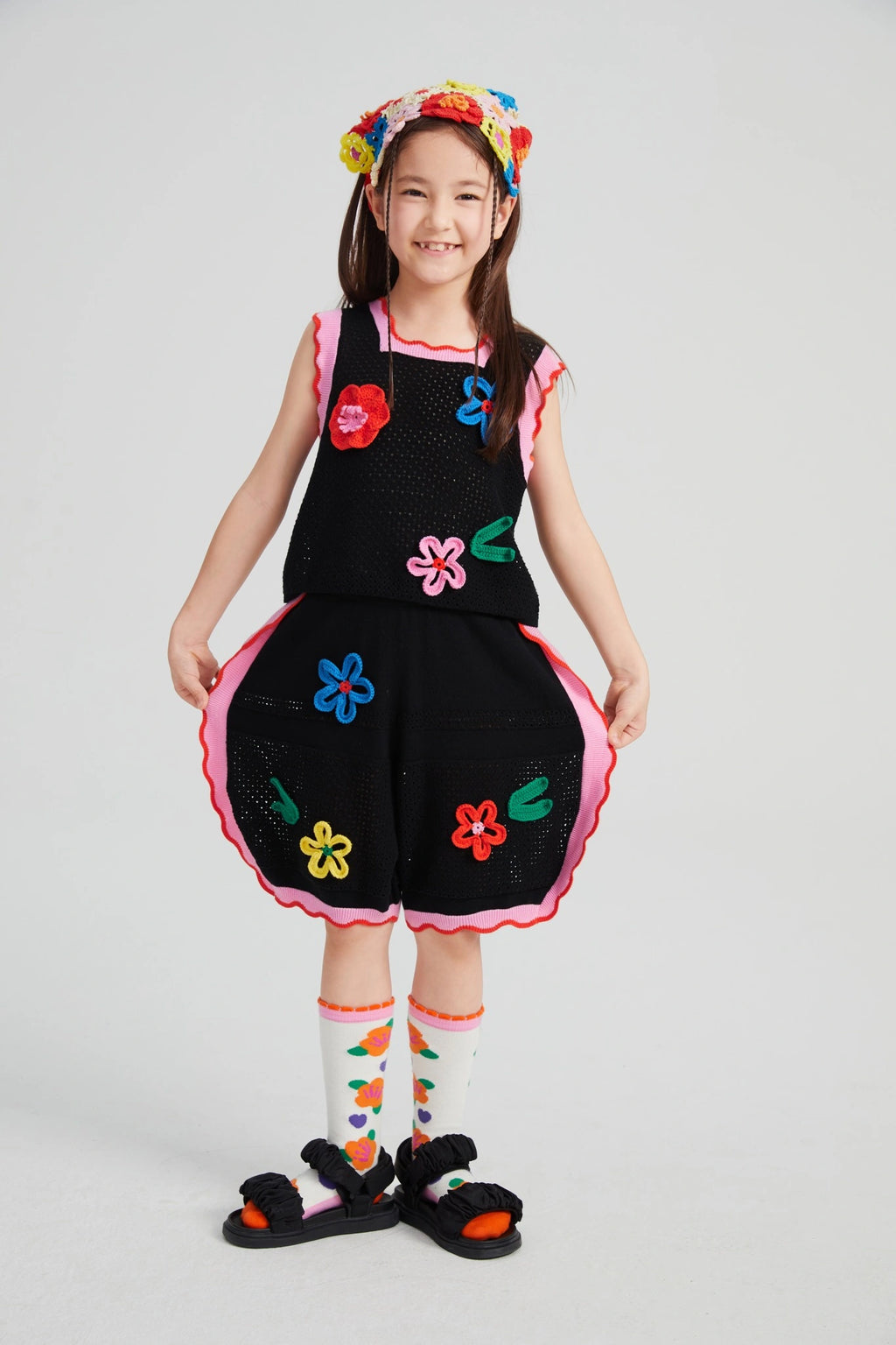 Poco Blush Camellia Blooms Lace Knit Shorts