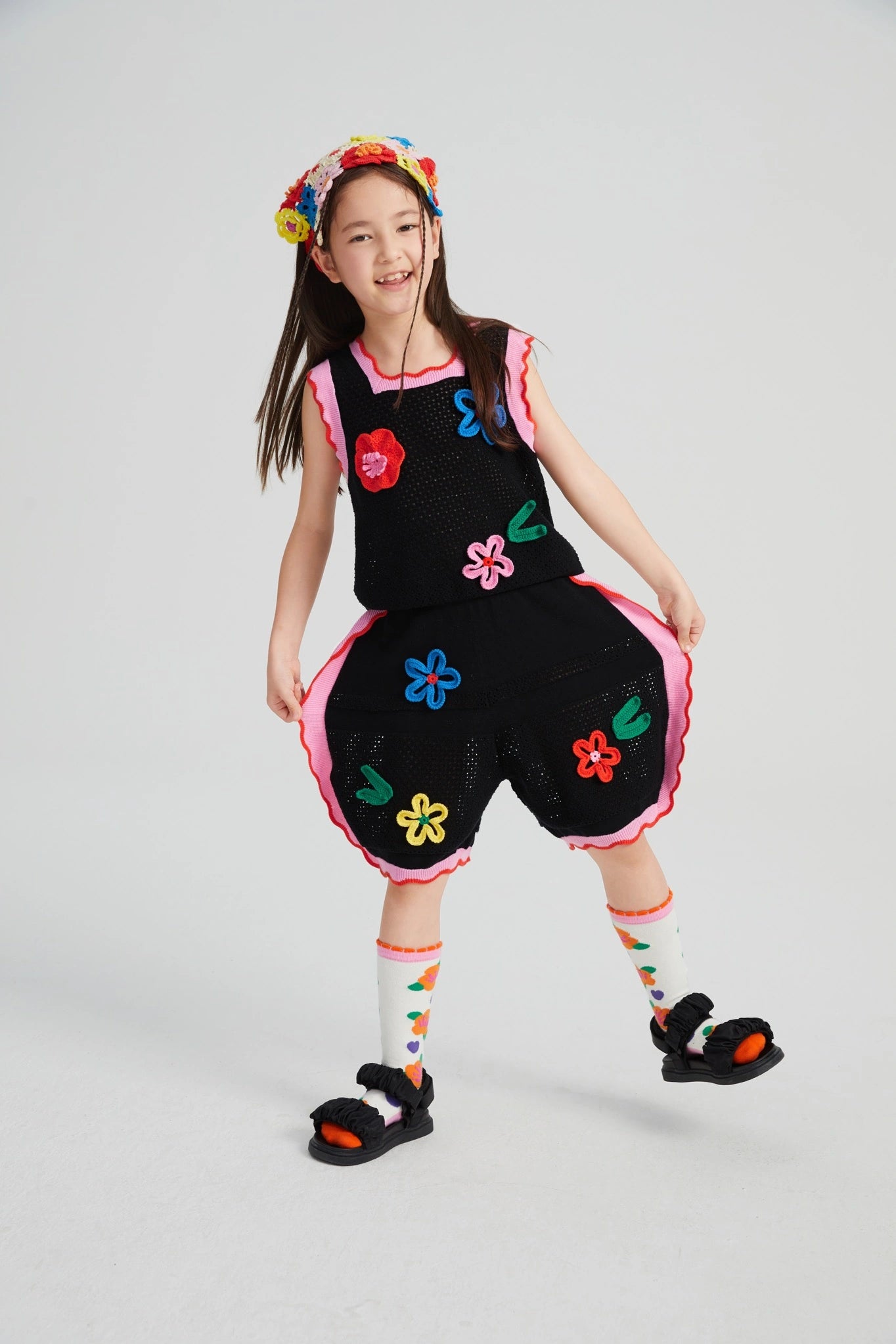 Poco Blush Camellia Blooms Lace Knit Shorts