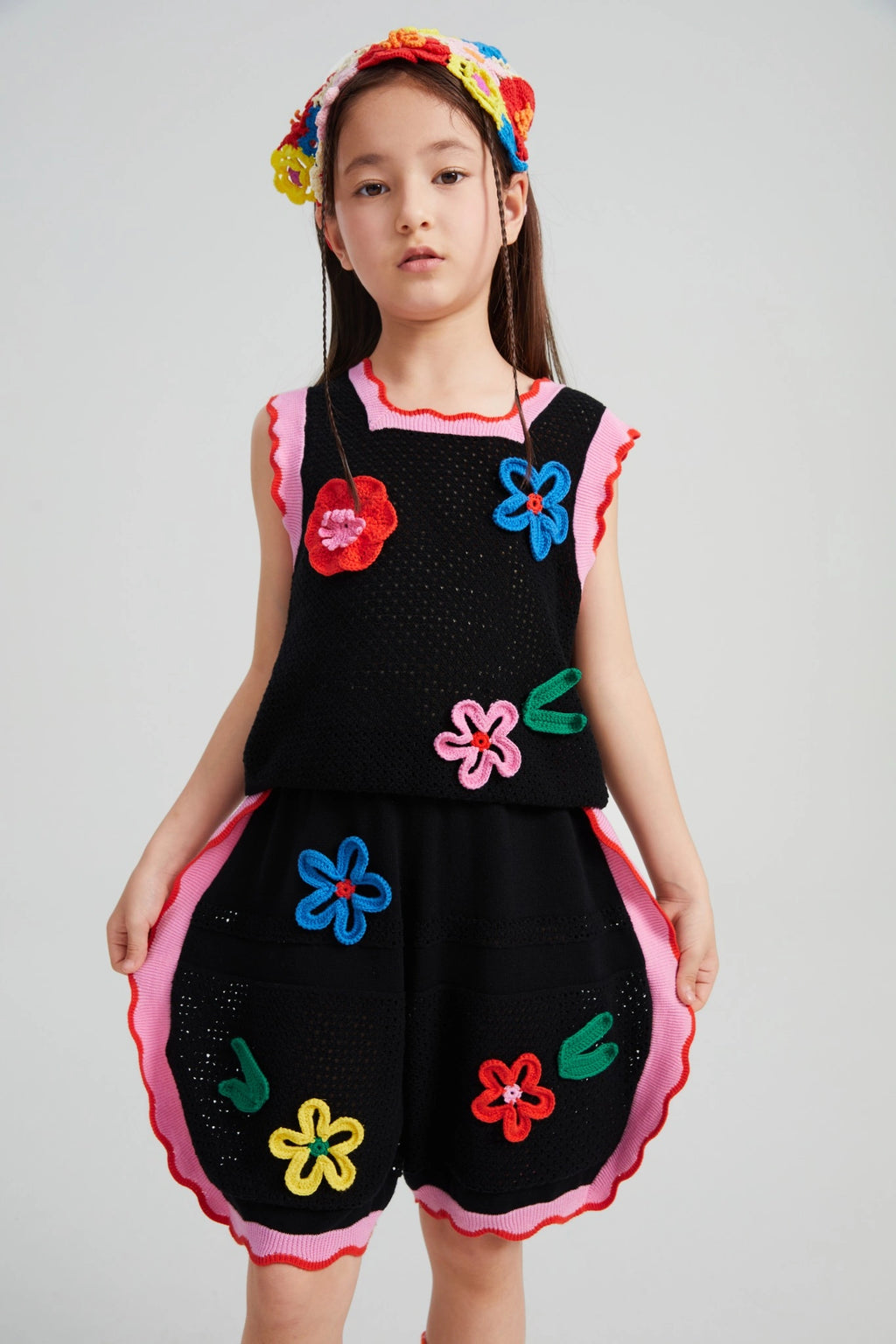 Poco Blush Camellia Blooms Lace Knit Shorts