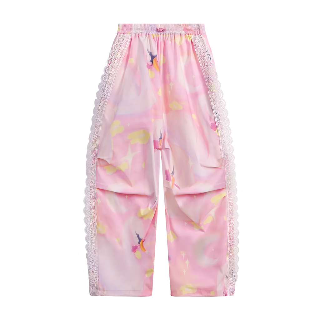 Poco Blush Swan Dream Parachute Pants with Lace Panels
