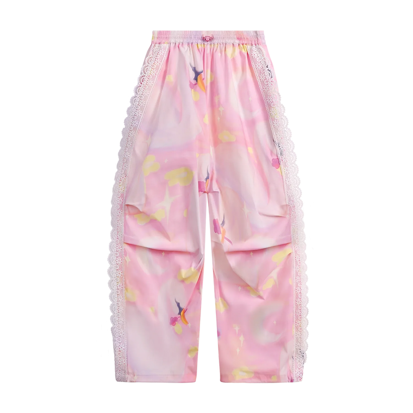 Swan Dream Parachute Pants with Lace Panels by Poco Blush