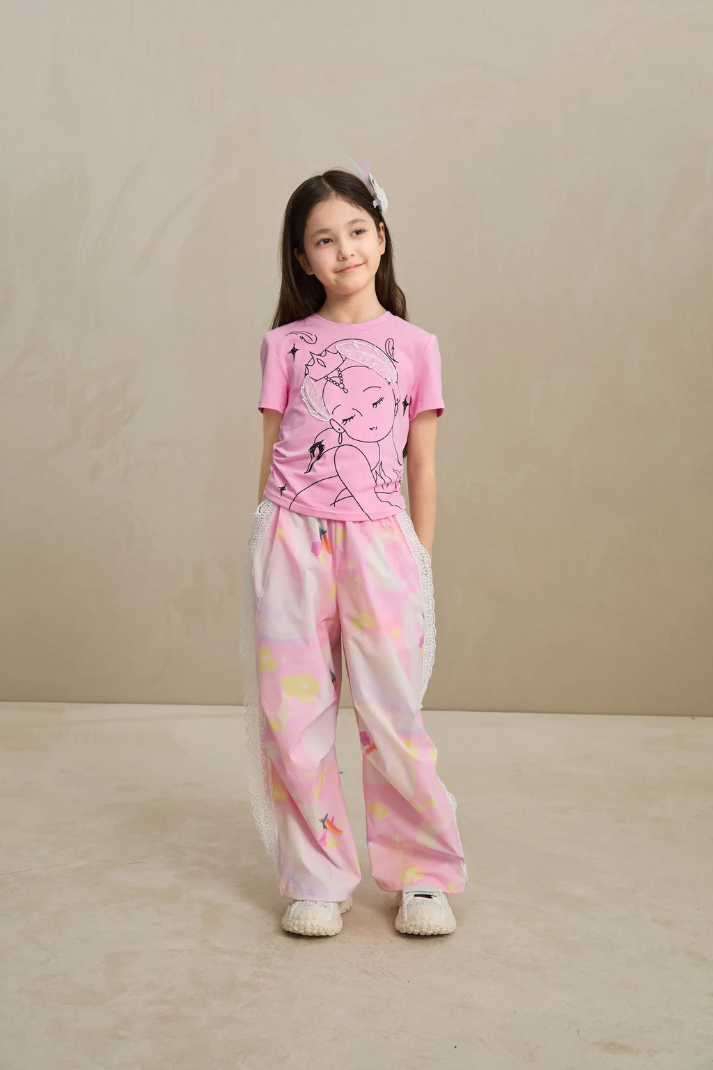 Poco Blush Swan Dream Parachute Pants with Lace Panels