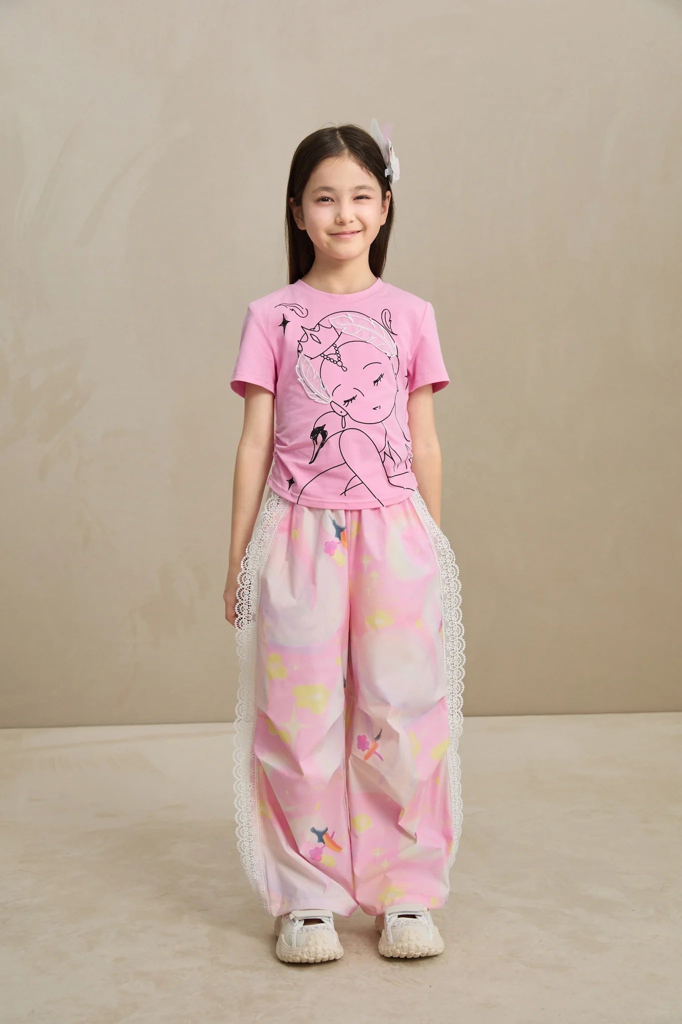 Poco Blush Swan Dream Parachute Pants with Lace Panels