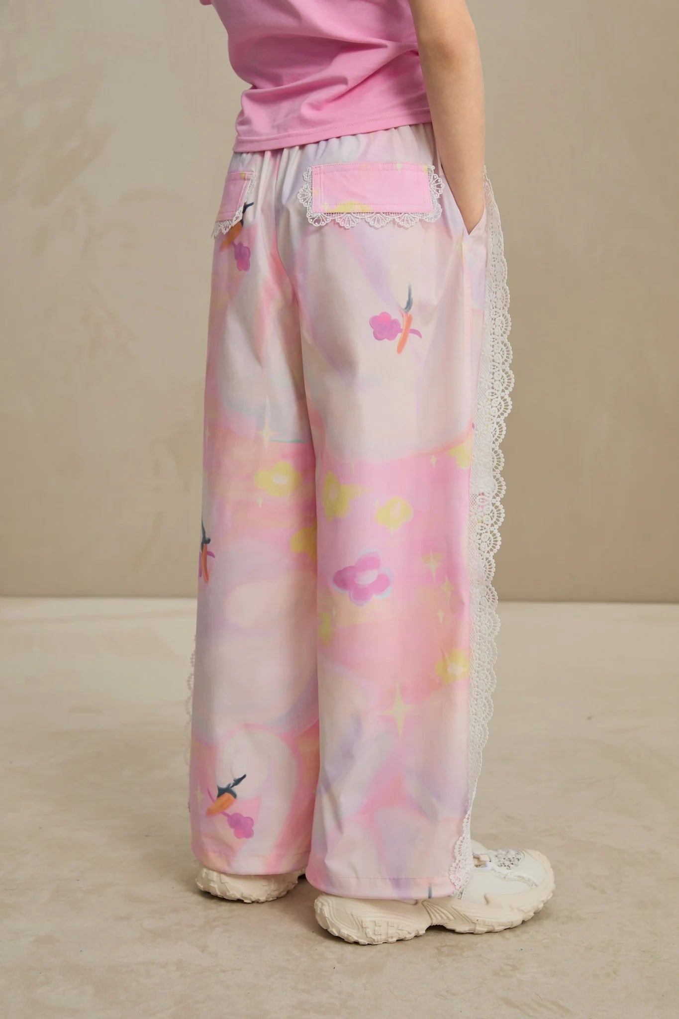 Poco Blush Swan Dream Parachute Pants with Lace Panels