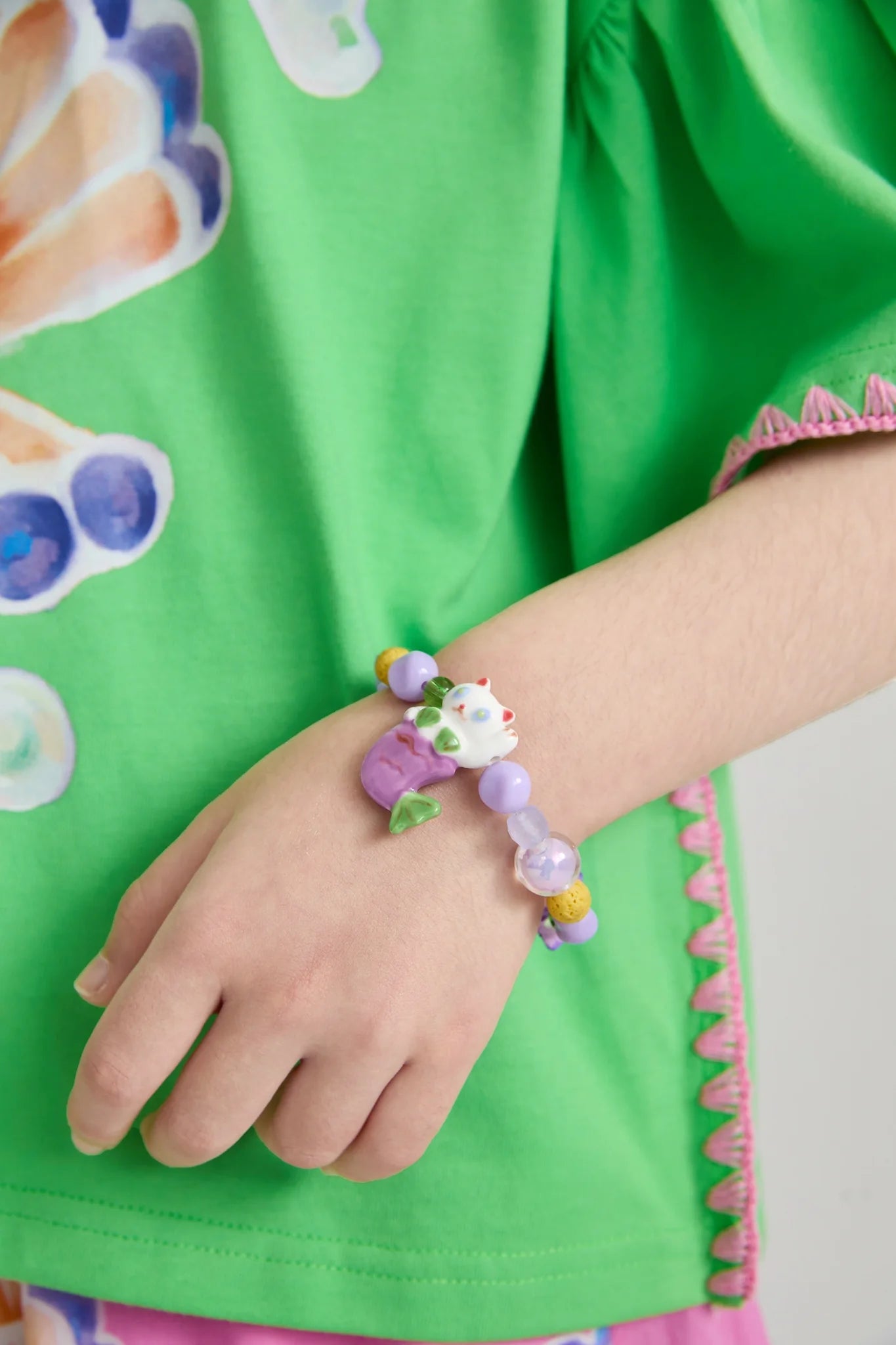 Poco Blush Mermaid Cat Shell Charm Bracelet and Necklace Set