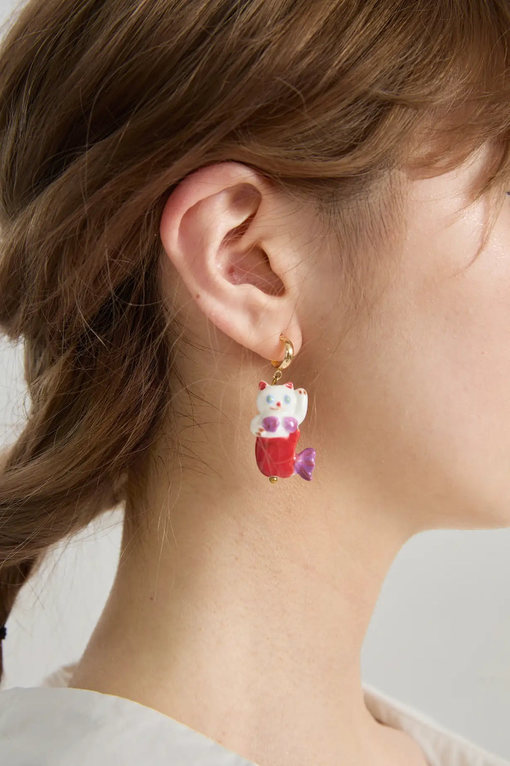 Hawaiian Mermaid Cat Ceramic Earrings by Poco Blush, image 3