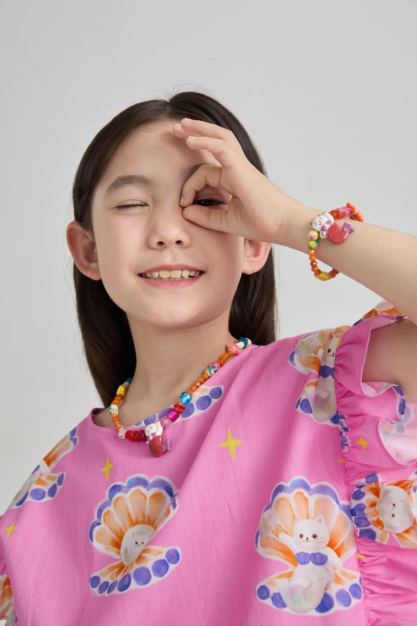 Poco Blush Mermaid Cat Shell Charm Bracelet and Necklace set