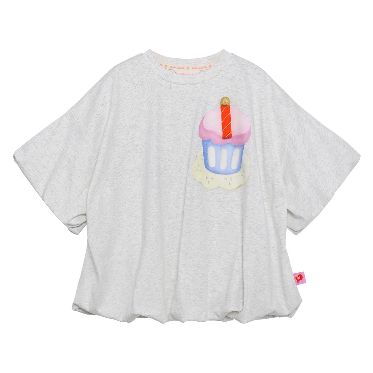 Poco Blush Dessert Plate Puff Sleeve T-Shirt Gray