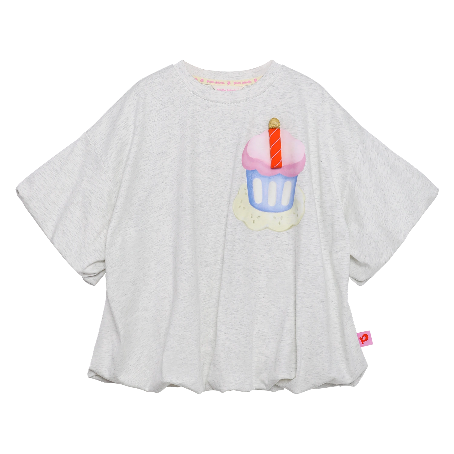 Poco Blush Dessert Plate Puff Sleeve T-Shirt Gray