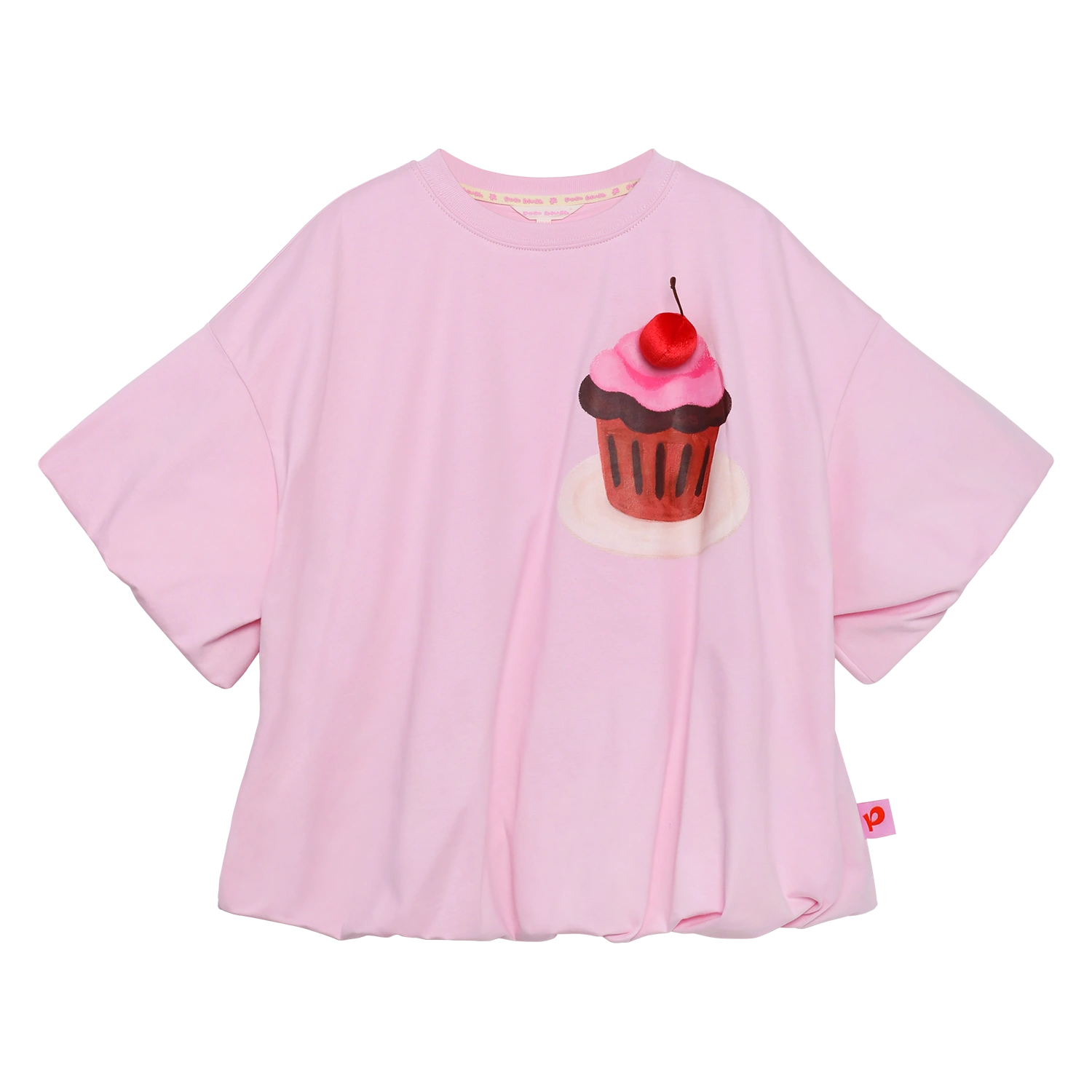 Poco Blush Dessert Plate Puff Sleeve T-Shirt Pink