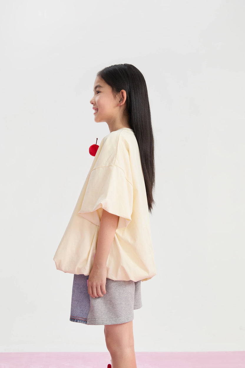 Dessert Plate Puff Sleeve T-Shirt in pfirsichrosa, buttergelb und hellgrau meliert mit puffärmeln, Bild 13