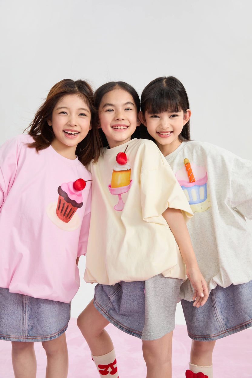Dessert Plate Puff Sleeve T-Shirt in pfirsichrosa, buttergelb und hellgrau meliert mit puffärmeln, Bild 19
