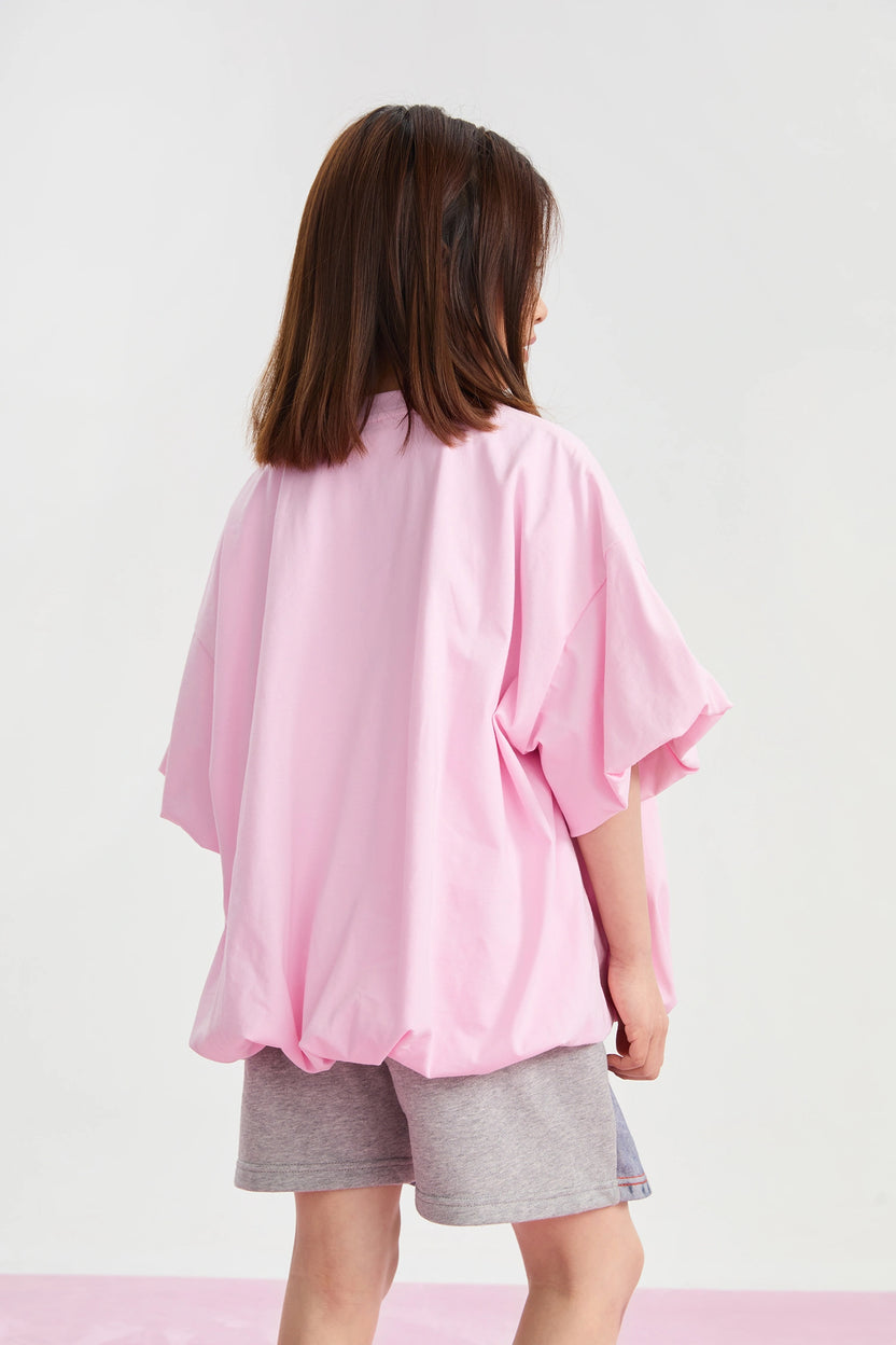 Dessert Plate Puff Sleeve T-Shirt in pfirsichrosa, buttergelb und hellgrau meliert mit puffärmeln, Bild 15