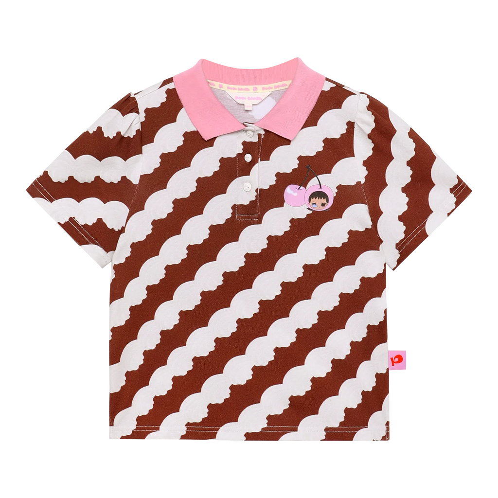 Cream Wave Printed Polo Shirt by Poco Blush