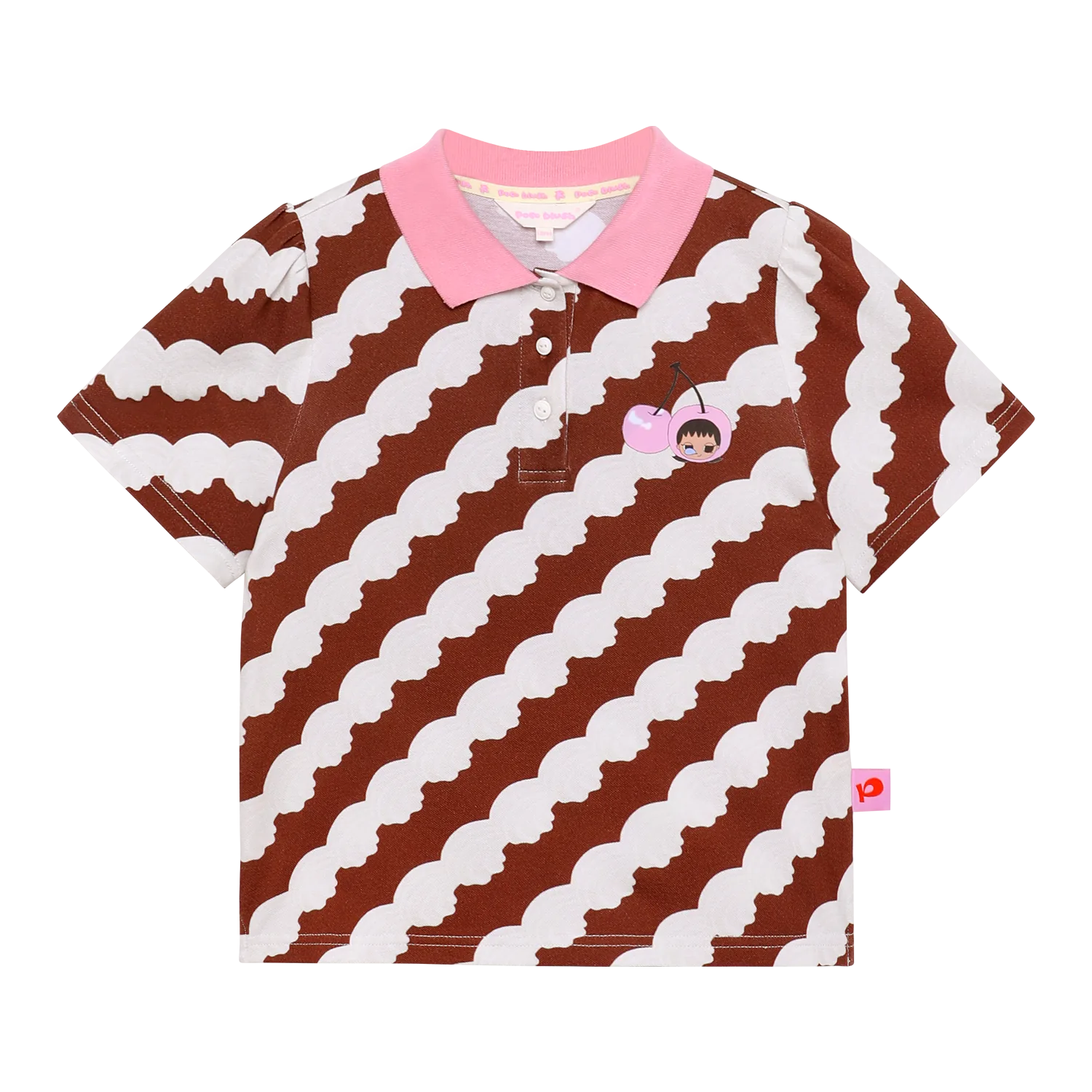 Cream Wave Printed Polo Shirt