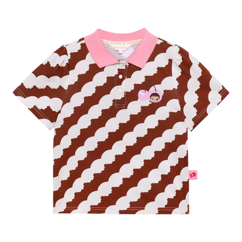 Cream Wave Printed Polo Shirt by Poco Blush