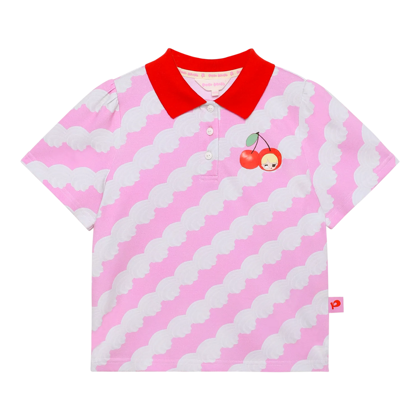 Cream Wave Printed Polo Shirt by Poco Blush, image 2