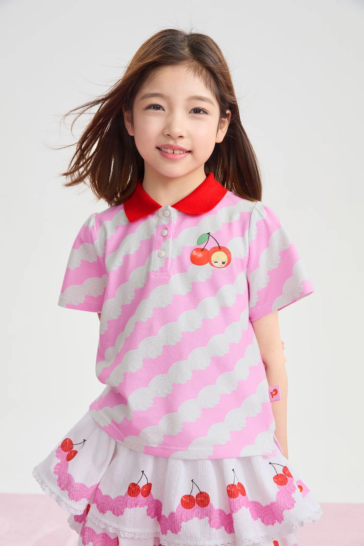Cream Wave Printed Polo Shirt by Poco Blush, image 8