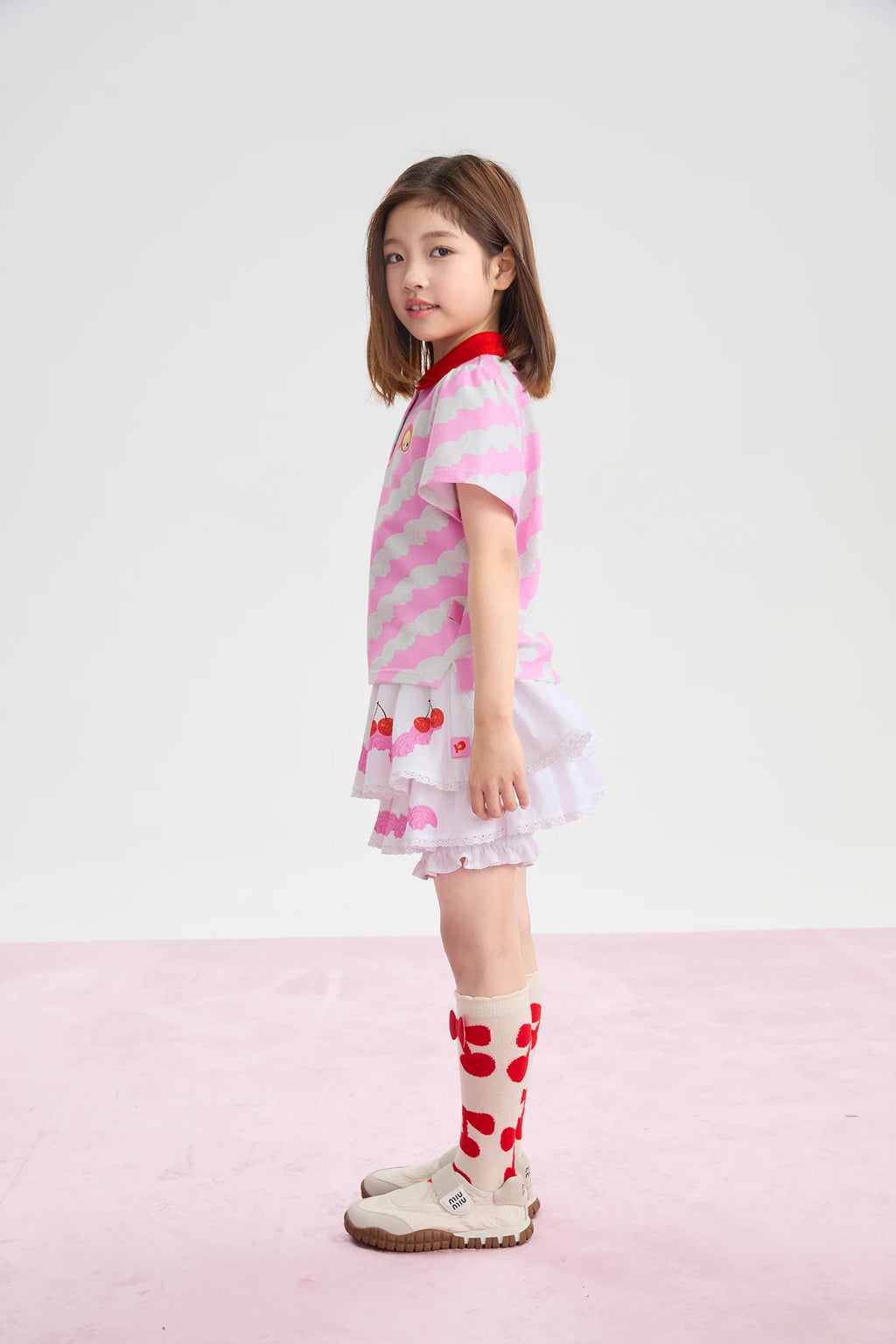 Cream Wave Printed Polo Shirt by Poco Blush, image 14