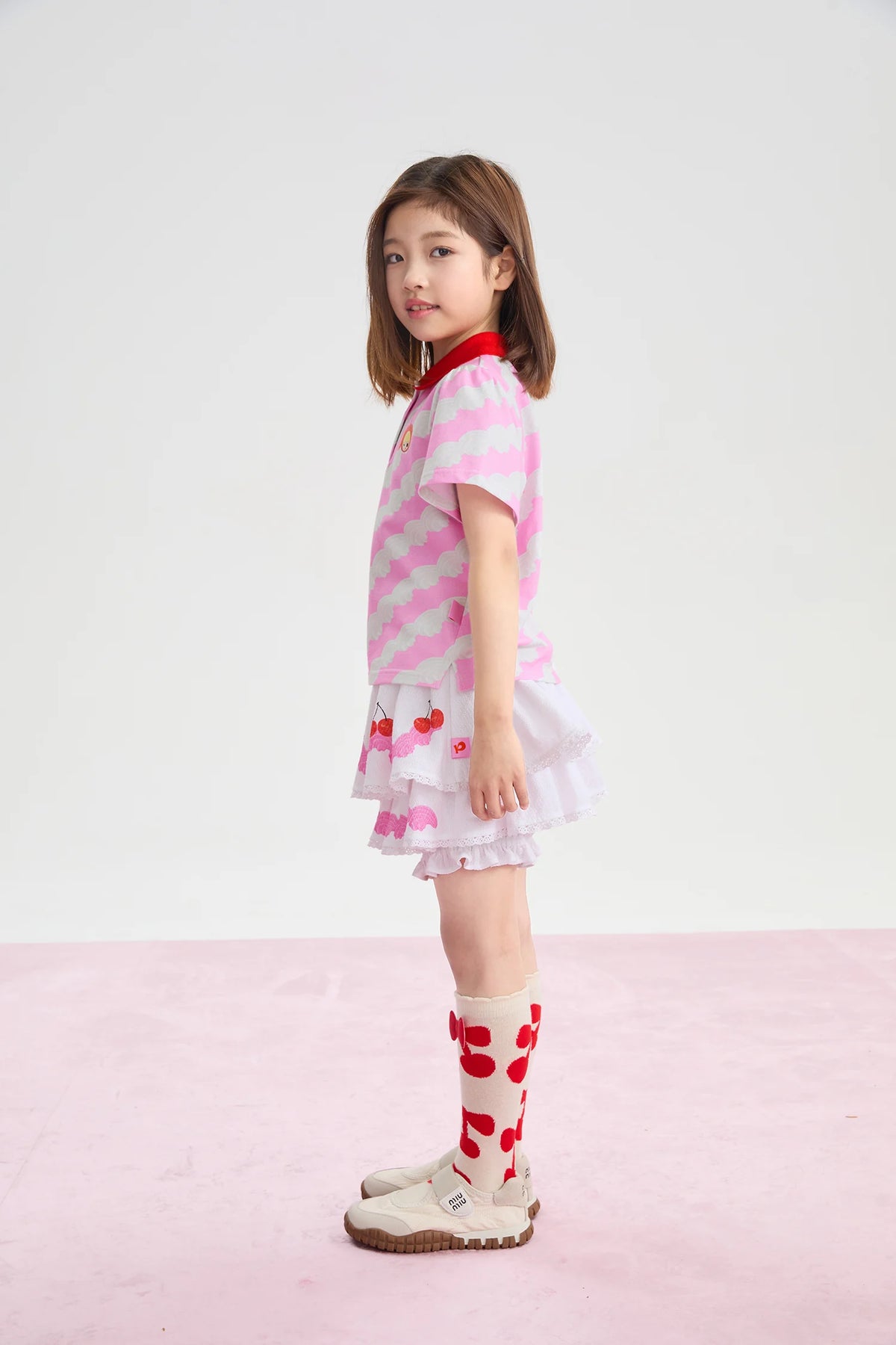 Cream Wave Printed Polo Shirt by Poco Blush, image 14