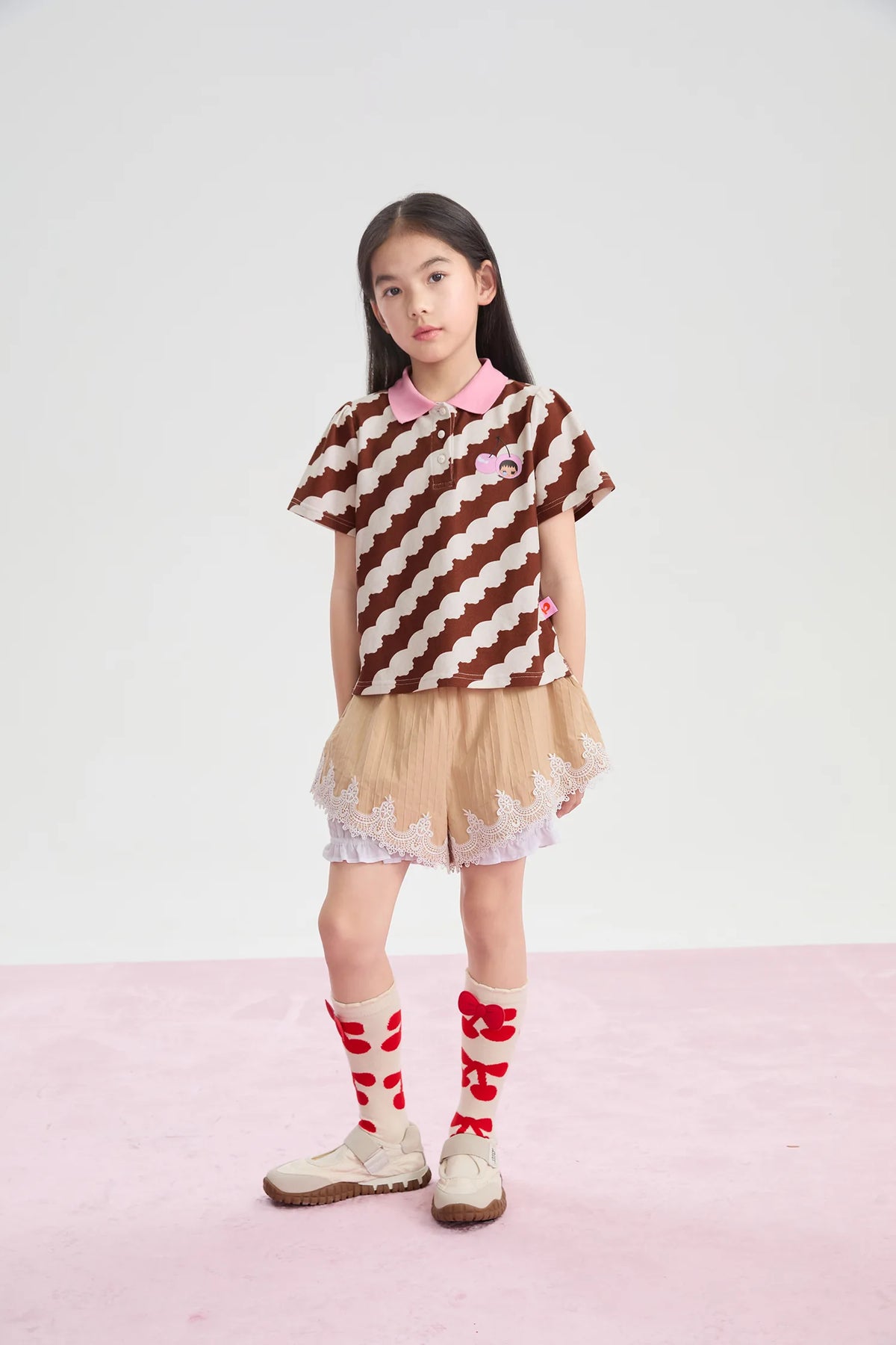 Cream Wave Printed Polo Shirt by Poco Blush, image 11