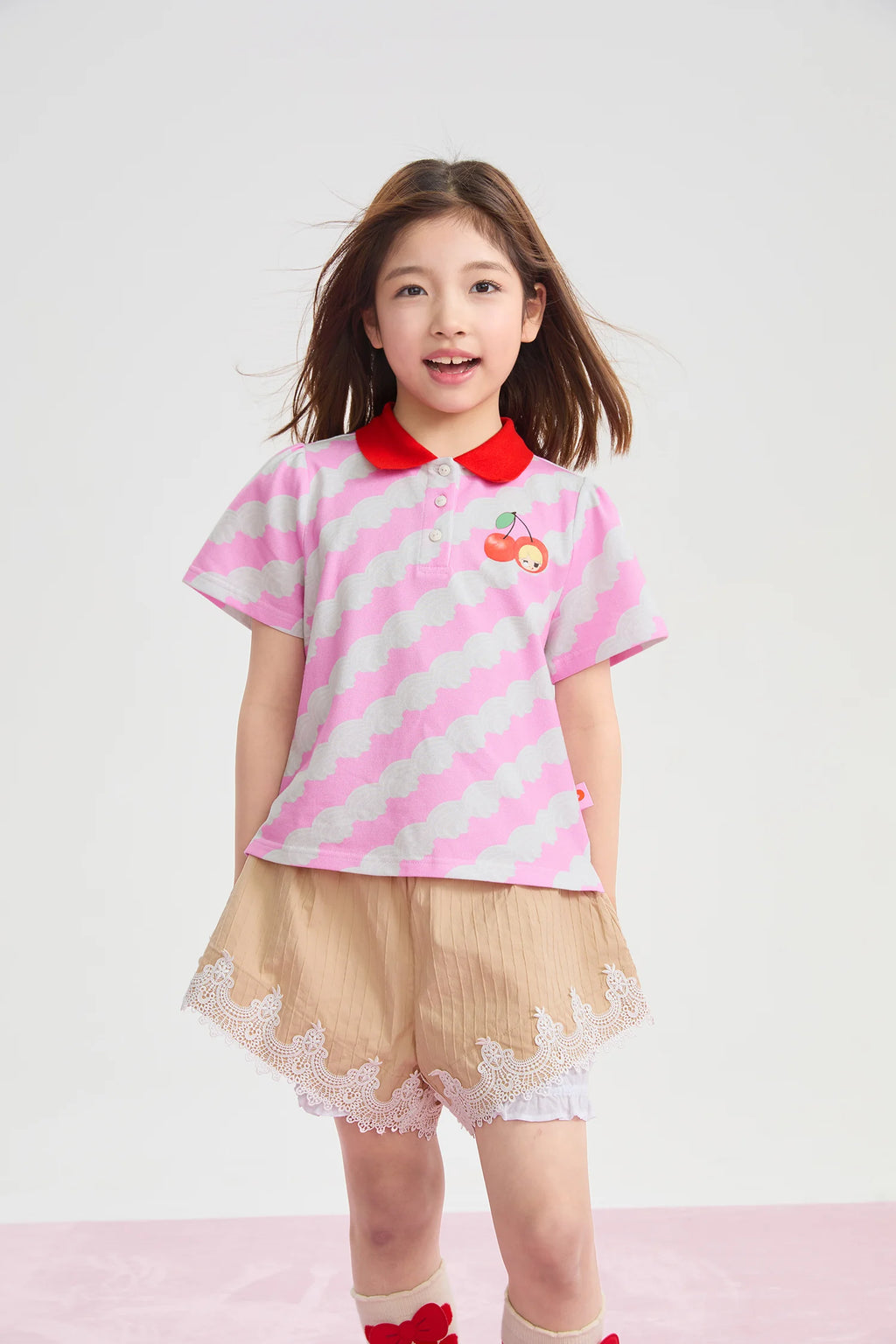 Cream Wave Printed Polo Shirt by Poco Blush, image 6