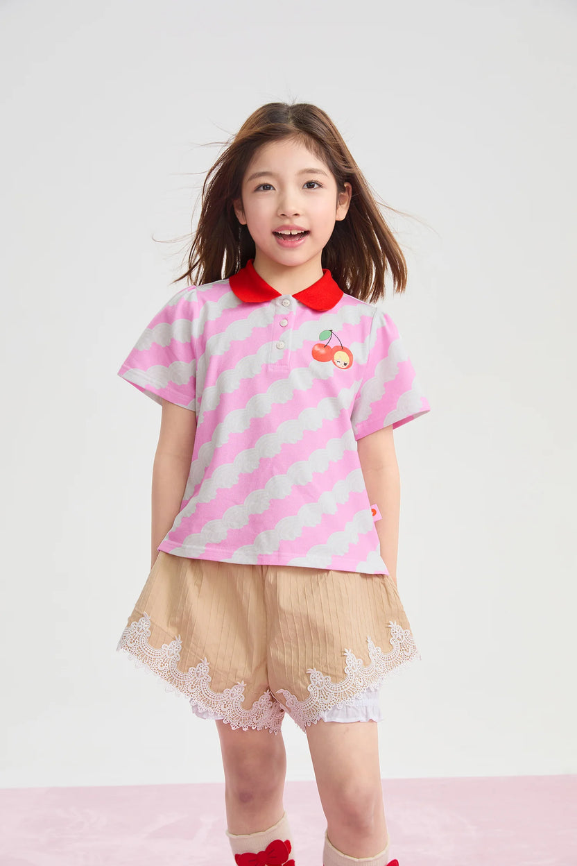 Cream Wave Printed Polo Shirt by Poco Blush, image 6