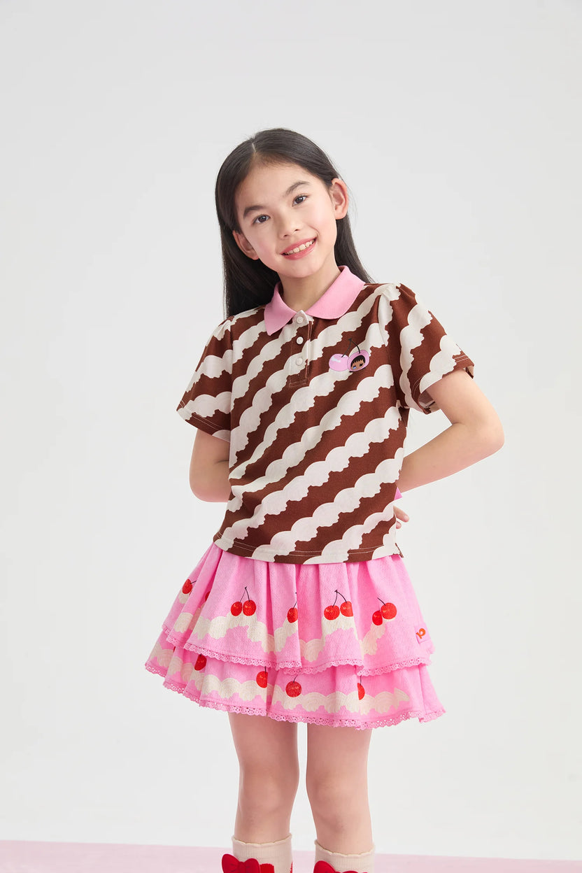Cream Wave Printed Polo Shirt by Poco Blush, image 5