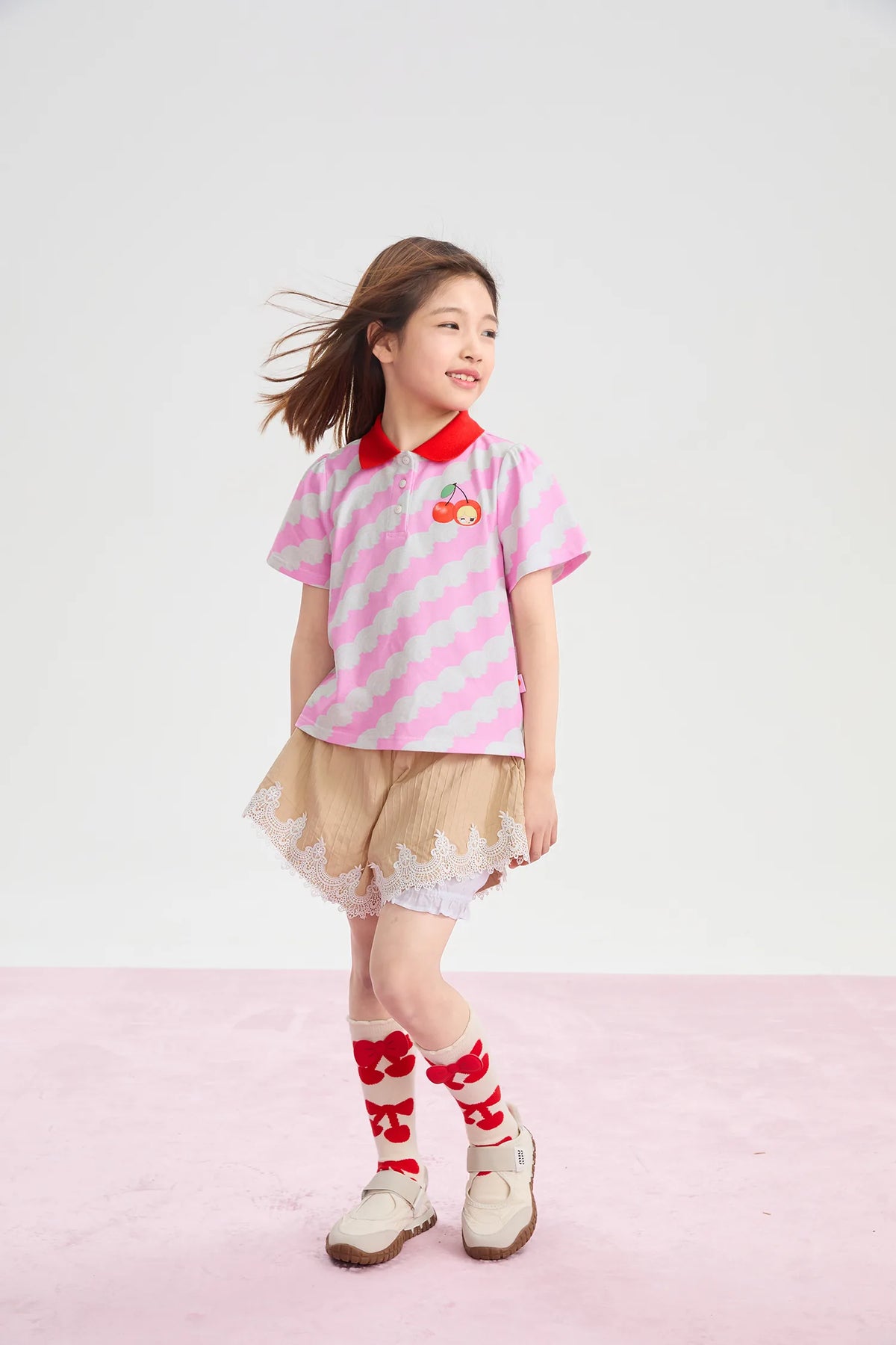 Cream Wave Printed Polo Shirt by Poco Blush, image 12