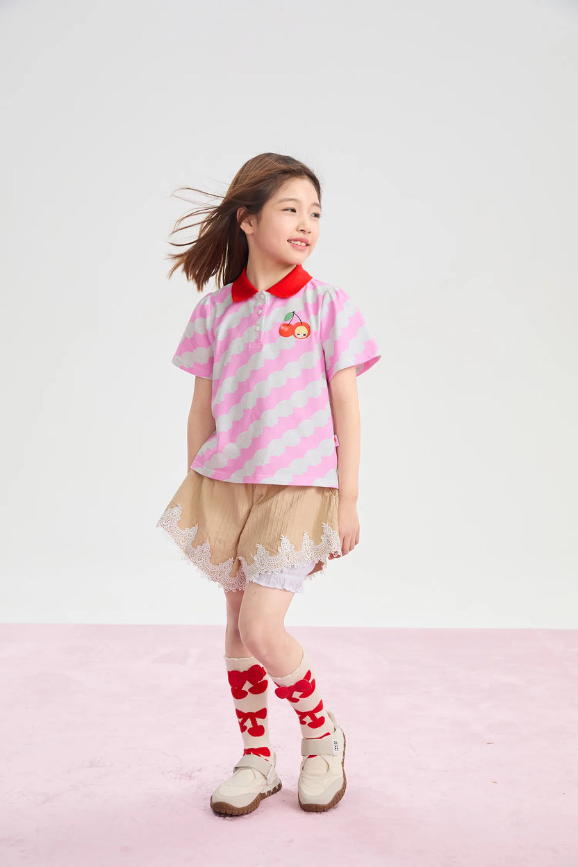 Cream Wave Printed Polo Shirt by Poco Blush, image 12