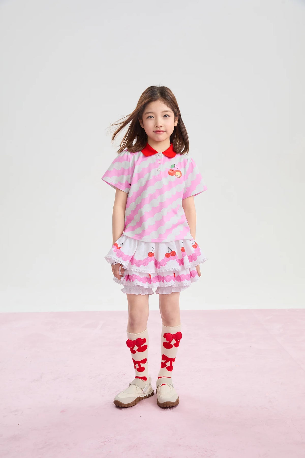 Cream Wave Printed Polo Shirt by Poco Blush, image 10