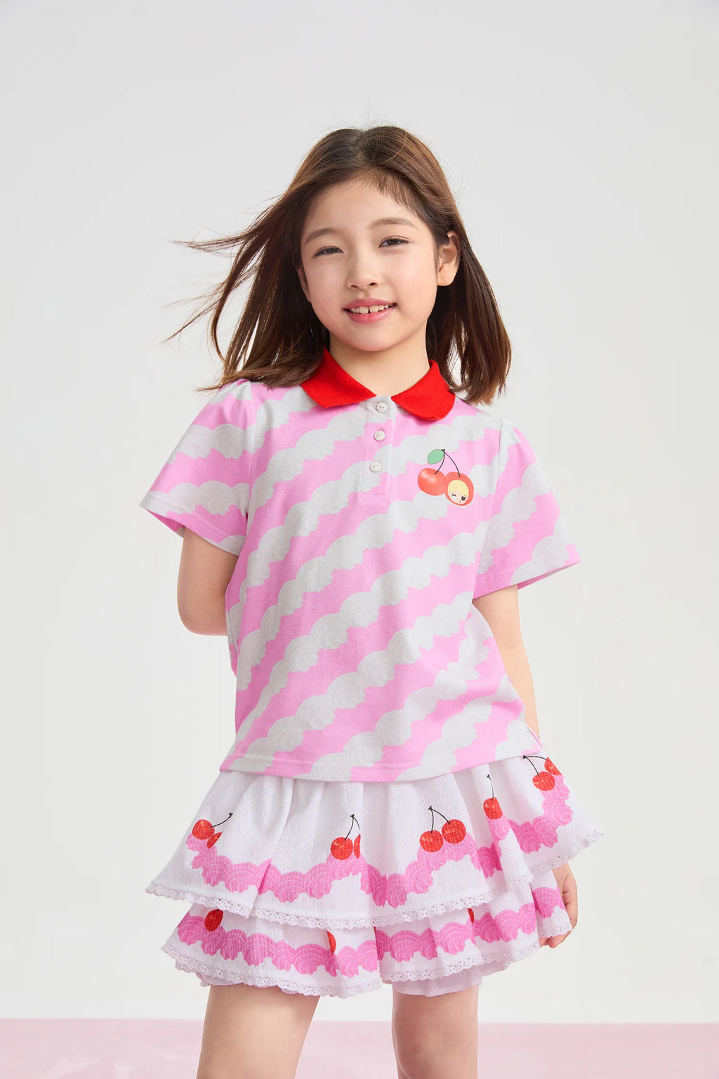 Cream Wave Printed Polo Shirt by Poco Blush, image 4