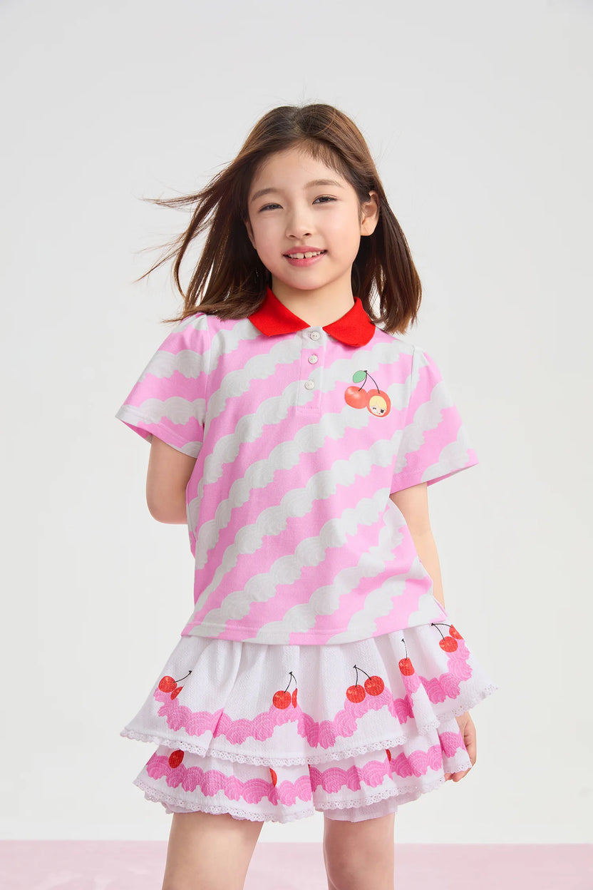 Cream Wave Printed Polo Shirt by Poco Blush, image 4