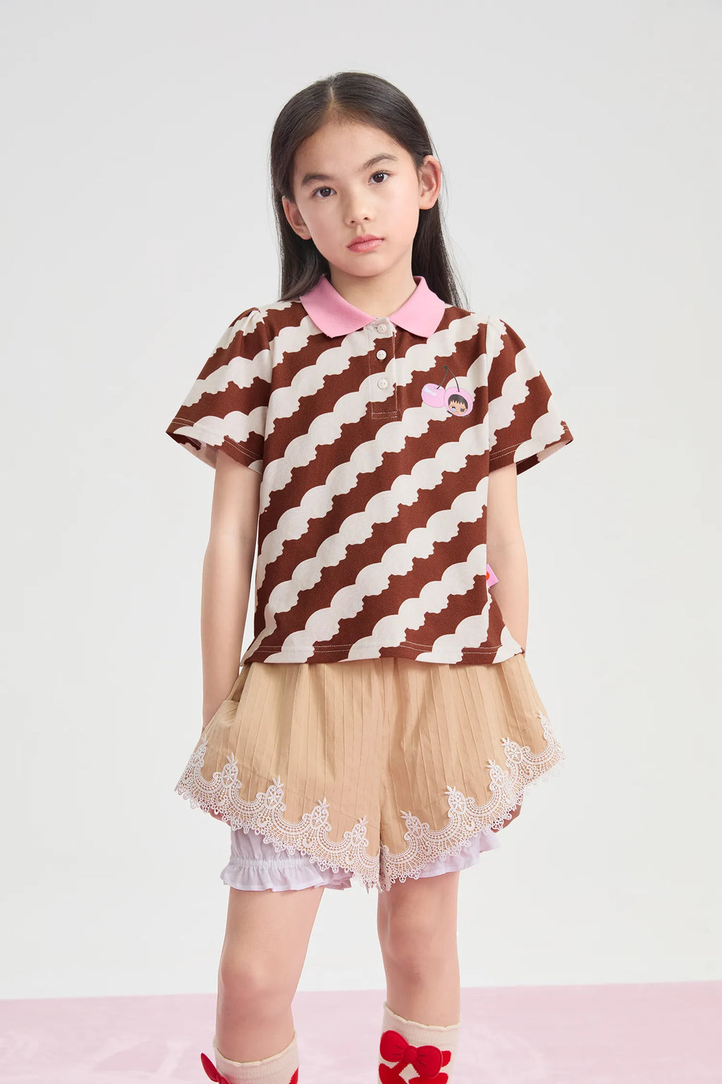 Cream Wave Printed Polo Shirt by Poco Blush, image 3