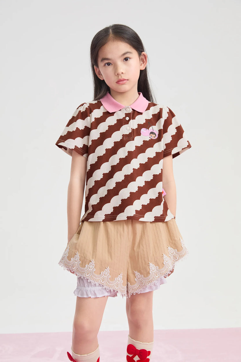 Cream Wave Printed Polo Shirt by Poco Blush, image 3
