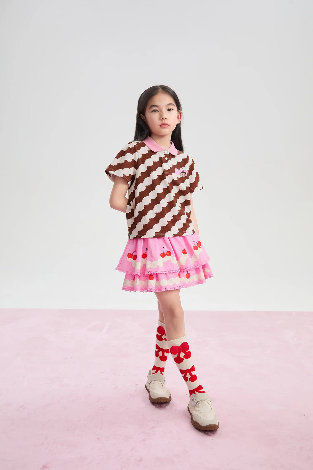 Cream Wave Printed Polo Shirt by Poco Blush, image 9