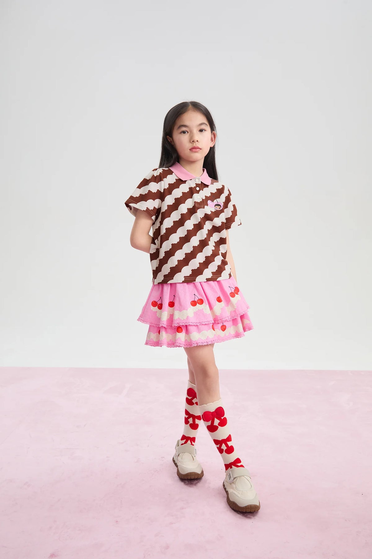 Cream Wave Printed Polo Shirt by Poco Blush, image 9