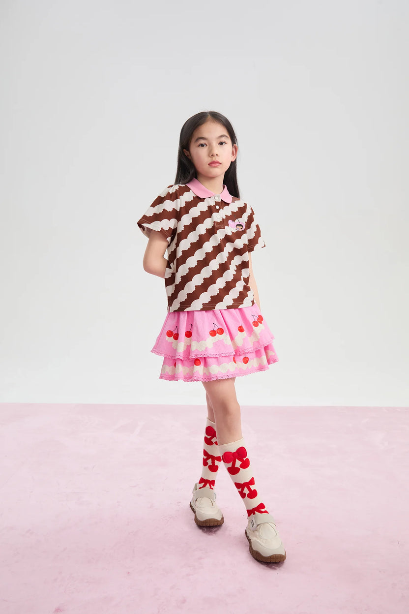 Cream Wave Printed Polo Shirt by Poco Blush, image 9
