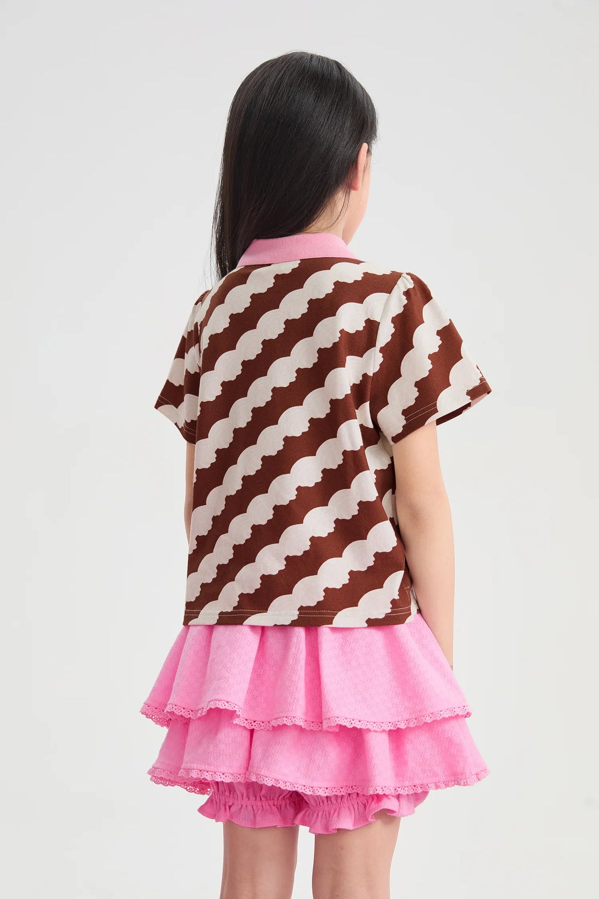 Cream Wave Printed Polo Shirt by Poco Blush, image 7