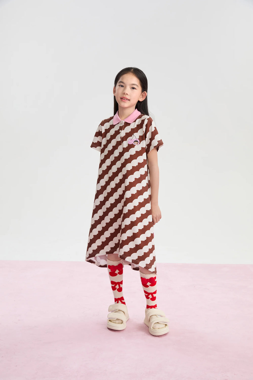 Poco Blush Cream Wave Printed Dress