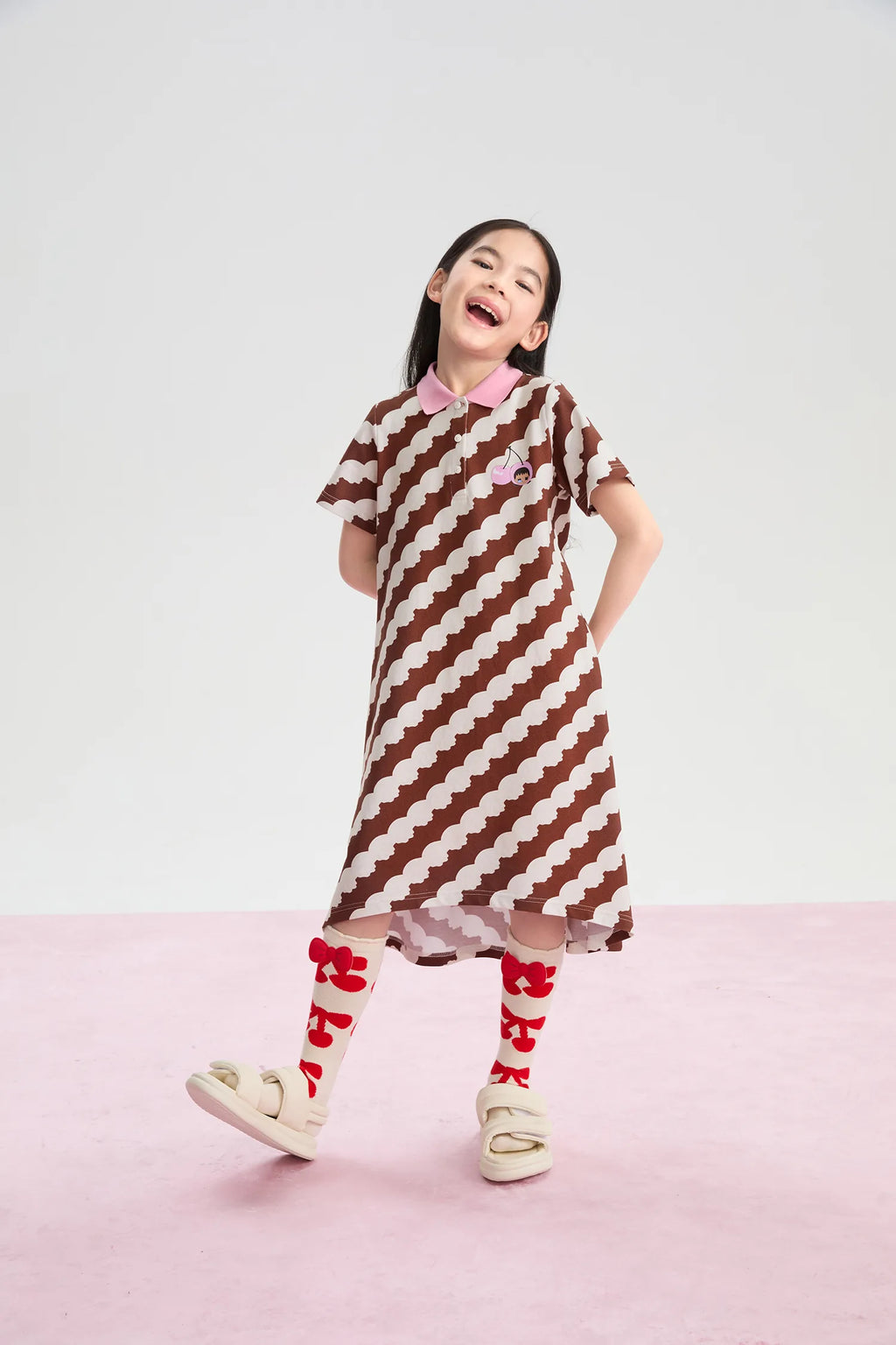 Poco Blush Cream Wave Printed Dress