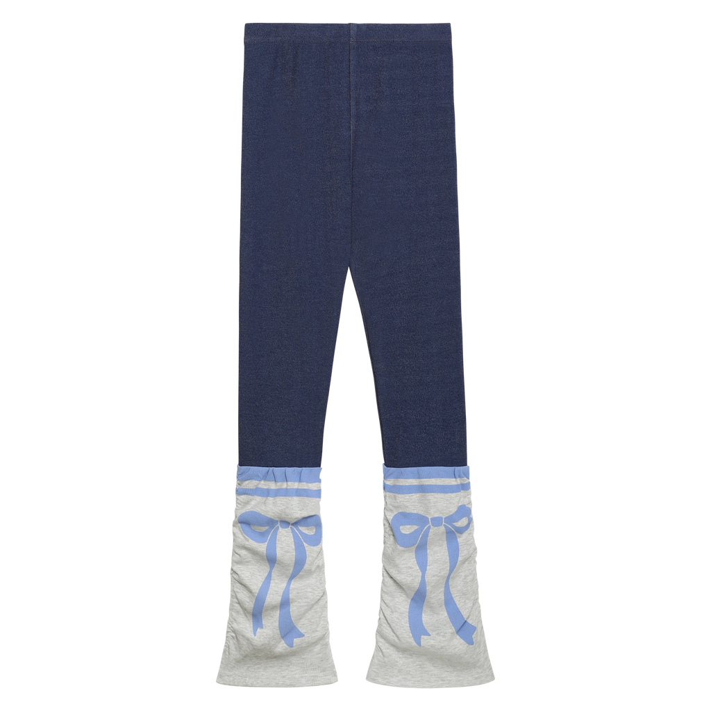 Poco Blush Knit Denim Leggings Blue Bow