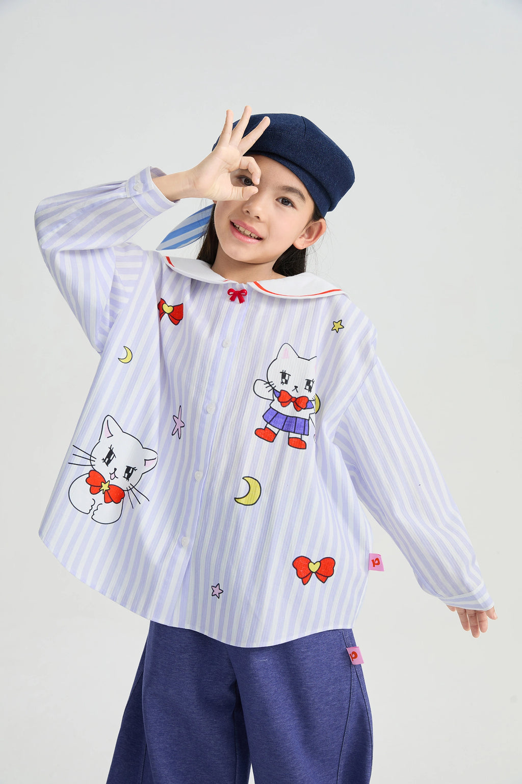 Poco Blush Sailor Kitty Striped Shirt