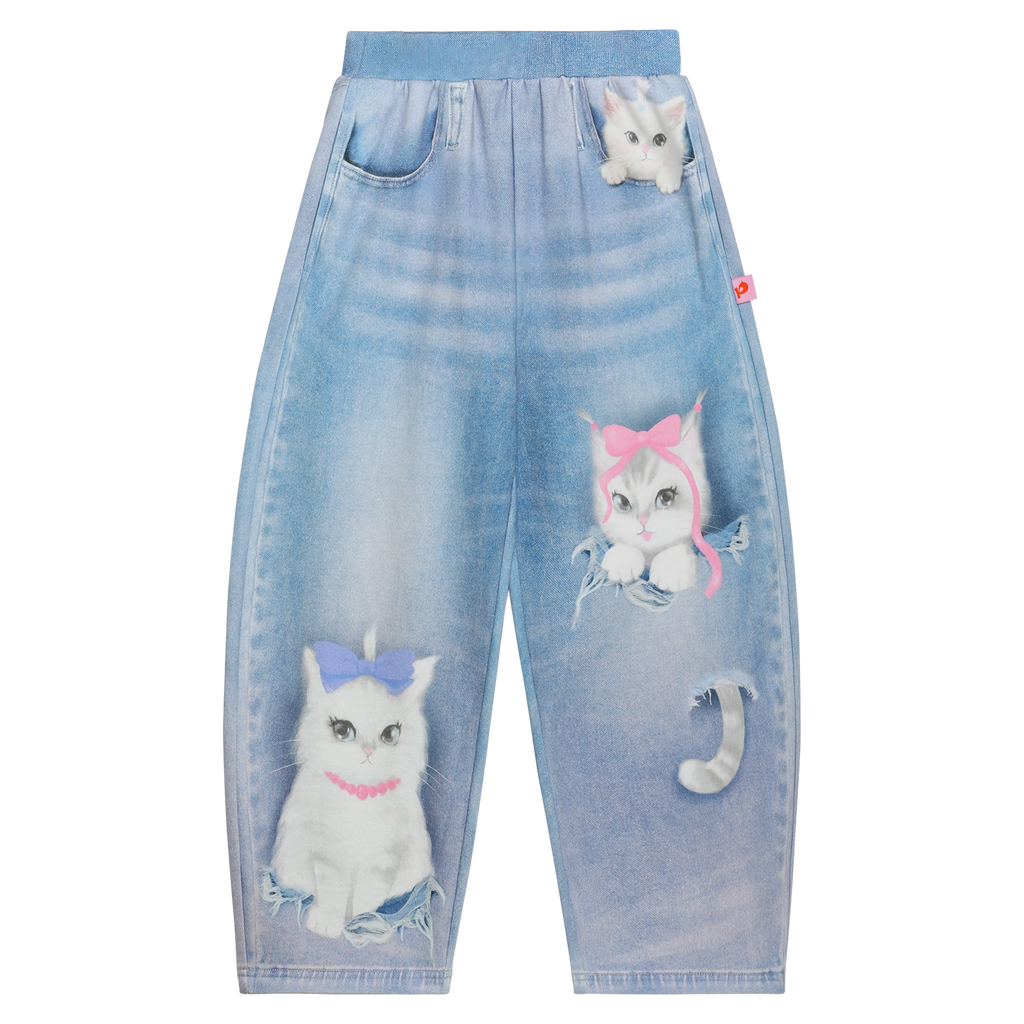 Poco Blush Pocket Cat Knit Denim Joggers