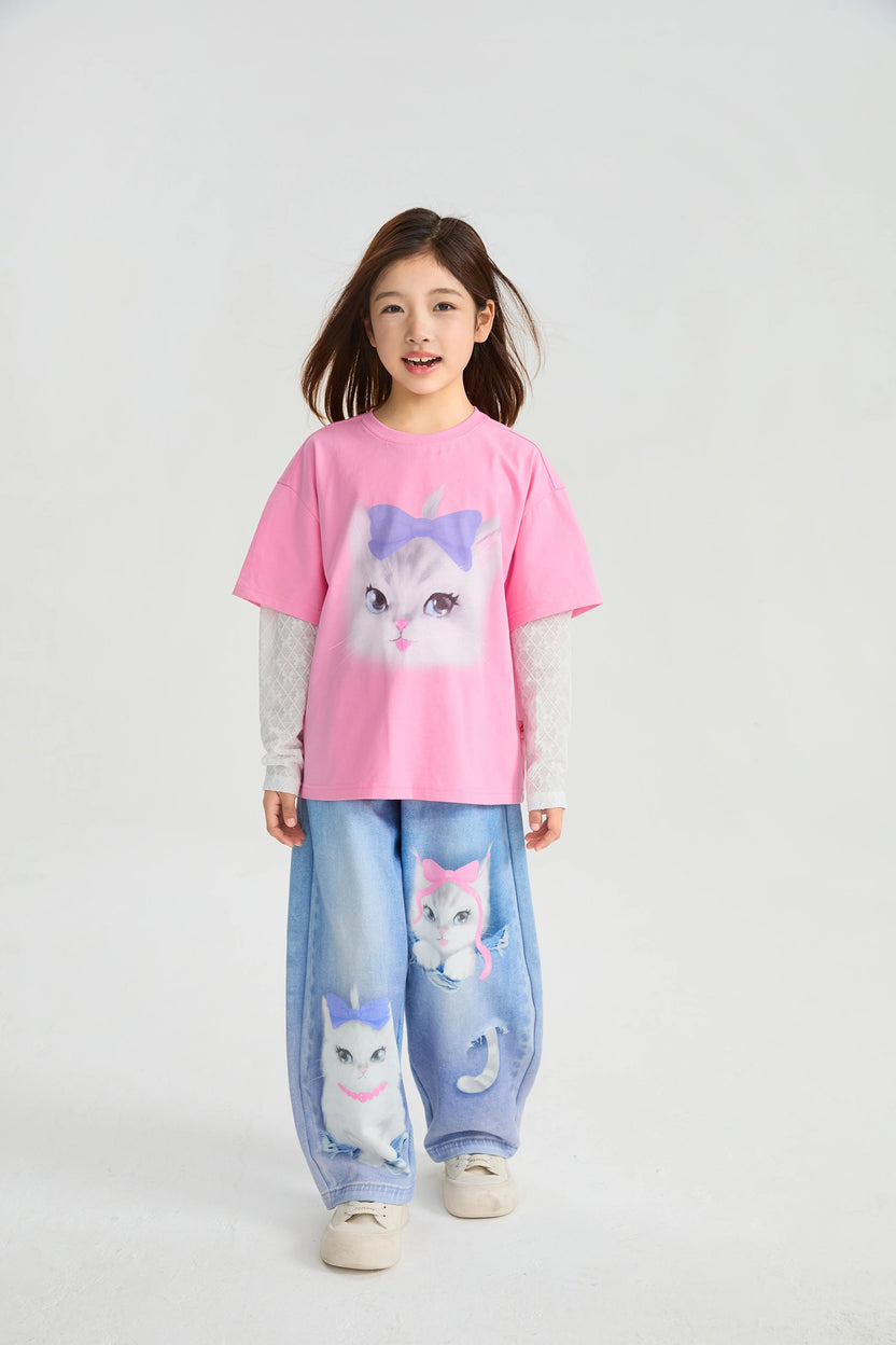 Pocket Cat Knit Denim Joggers by Poco Blush, image 3