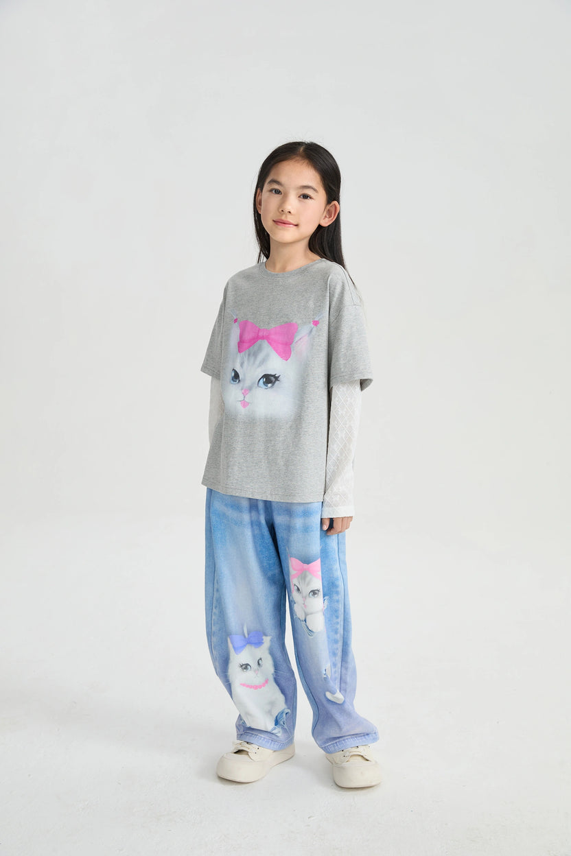 Pocket Cat Knit Denim Joggers by Poco Blush, image 5