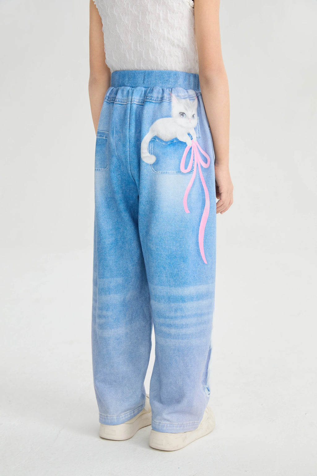 Poco Blush Pocket Cat Knit Denim Joggers