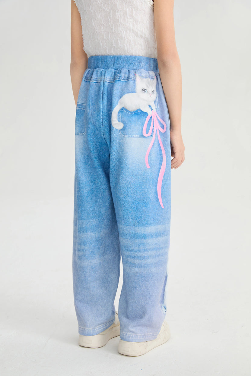Pocket Cat Knit Denim Joggers by Poco Blush, image 6